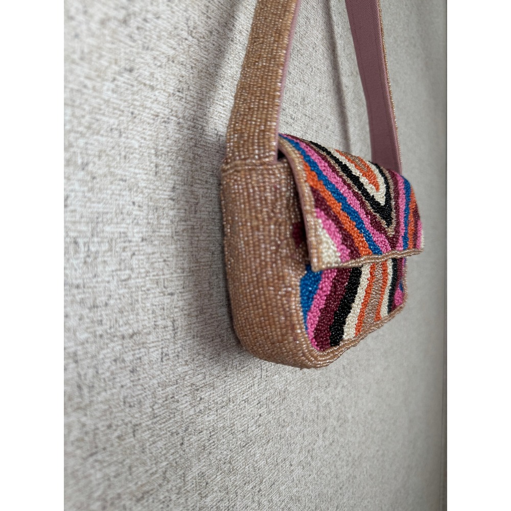 America & Beyond Soho Tan Tufted Beaded Shoulder Bag Multicolor Rainbow NWOT - Picture 2 of 13